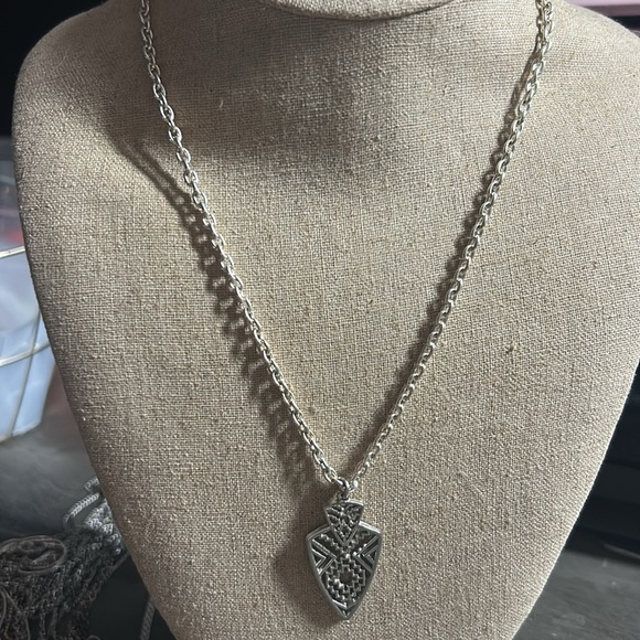 Silver Toned Geometric Aztec Shield Pendant Necklace - Picture 2 of 3